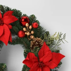 22" Mixed Greenery And Poinsettia Flowers Decorated Artificial Christmas Wreath Green - Wondershop™ -Old World Christmas GUEST fa25a2af c2c8 448e 8819 8f475a69a4c7